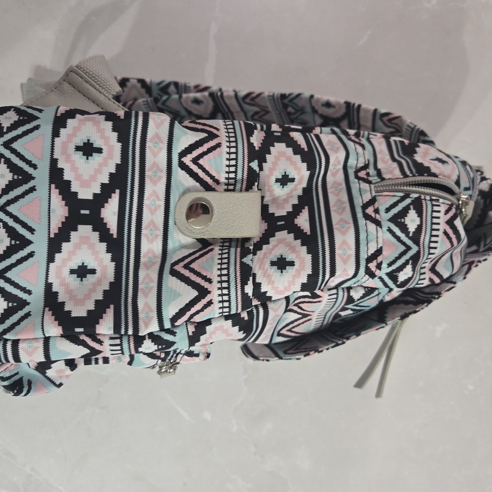 Aztec Patterned Backpack With Pink And Black Acce… - image 5